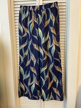 Women’s Navy Wide-Leg Palm-Print Pull-On Pants